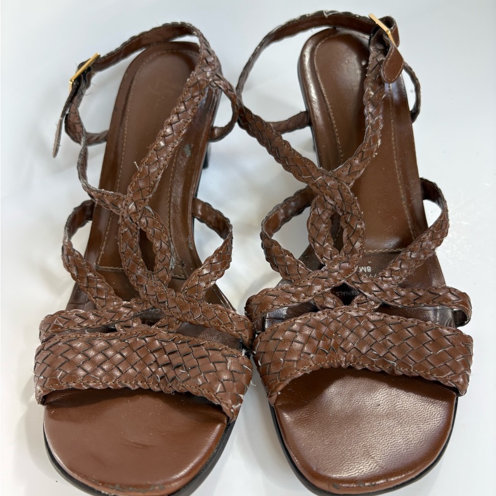 Life Stride Brown Braided Leather Strappy Sandals